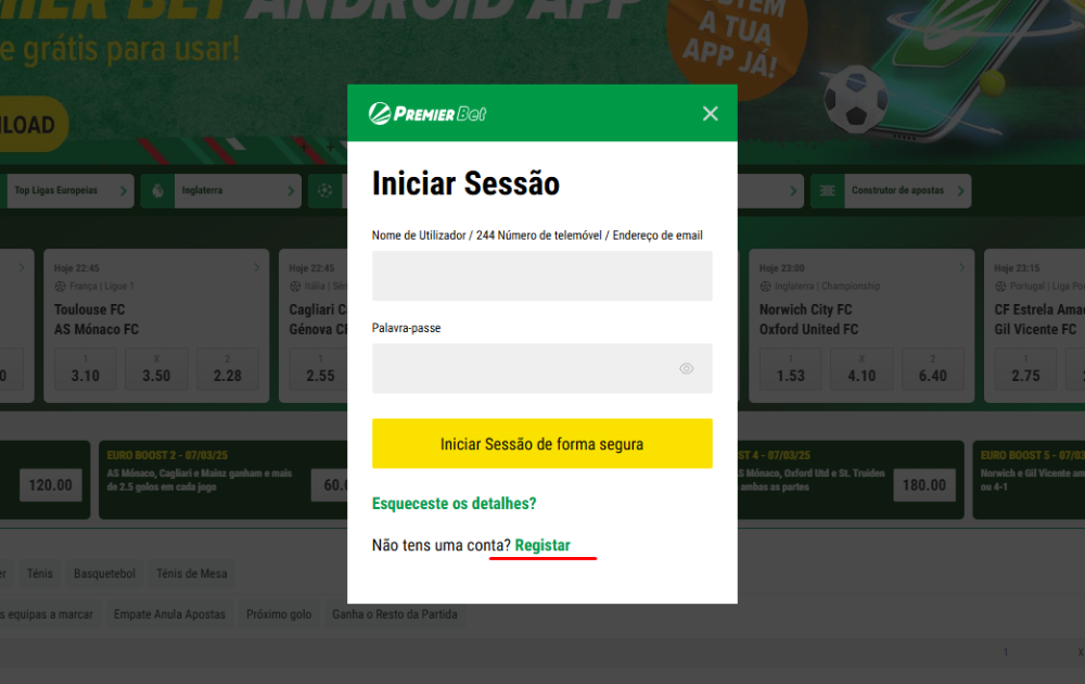 Premier Bet login