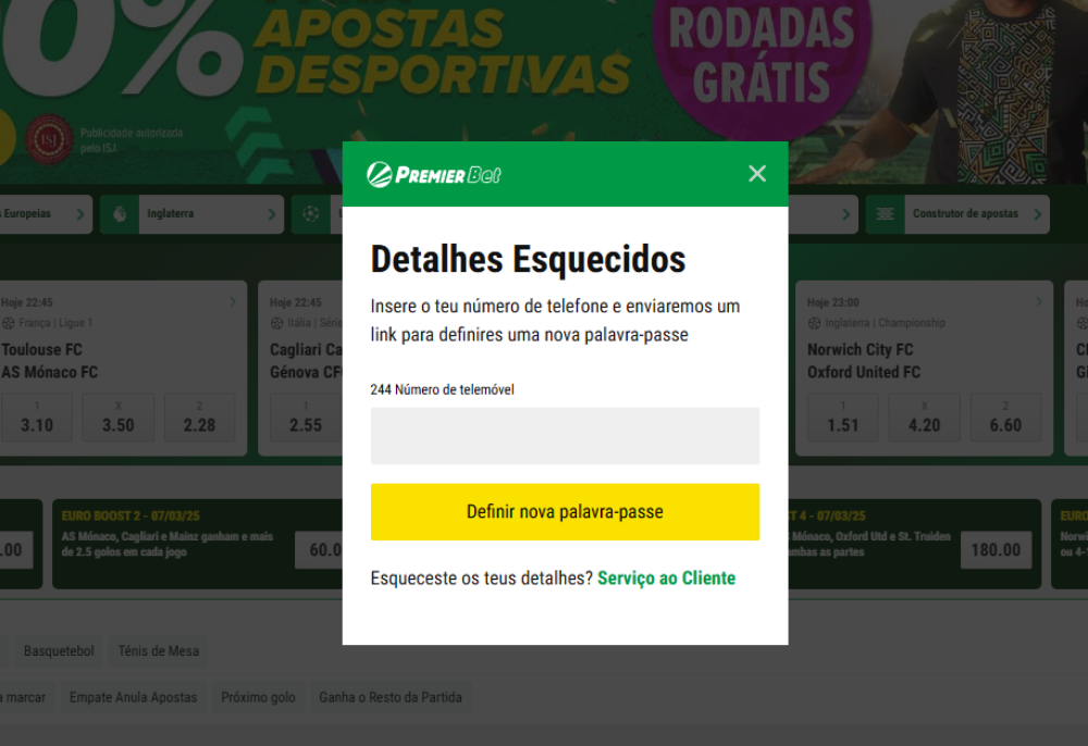 Premier Bet password